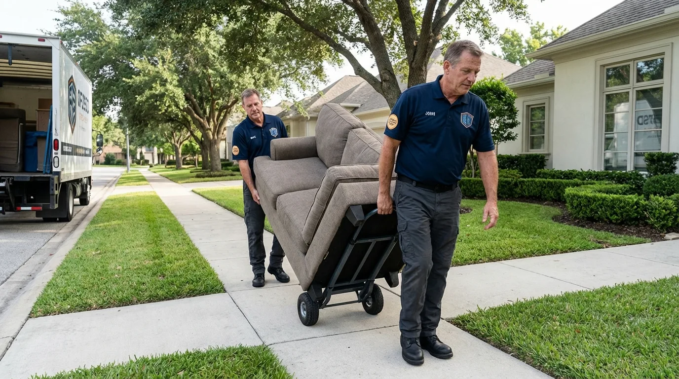 Local residential moving crew loading furniture in Oakdale, CA